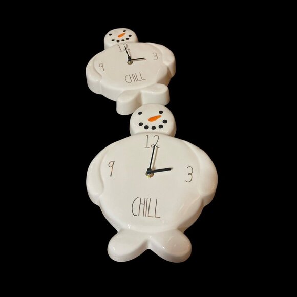 Rae Dunn Chill Snowman Clock Ceramic Holiday Christmas Magenta Artisan x 2 New - Picture 1 of 4